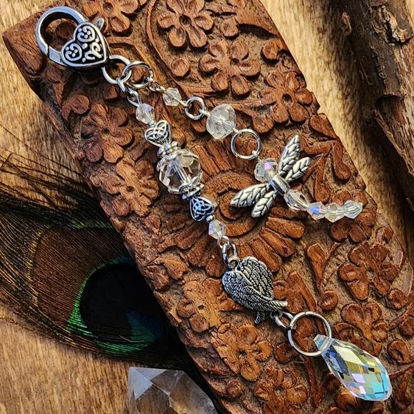 The Moody Goddess Accessories - Angel PurseCharm Dragonfly BagCharm Celtic Heart Bag Clip on Crystal Suncatcher